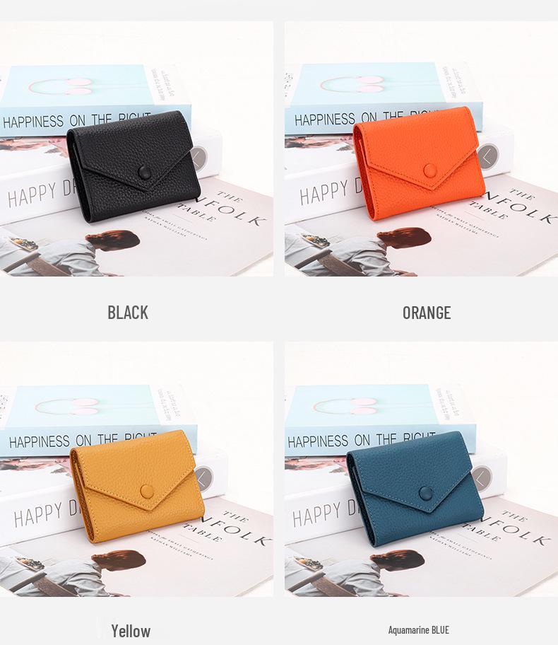 Damkompakt plånbok i söt japansk stil av mjukt kohudläder, enkel vikbar kuvertmyntbörs