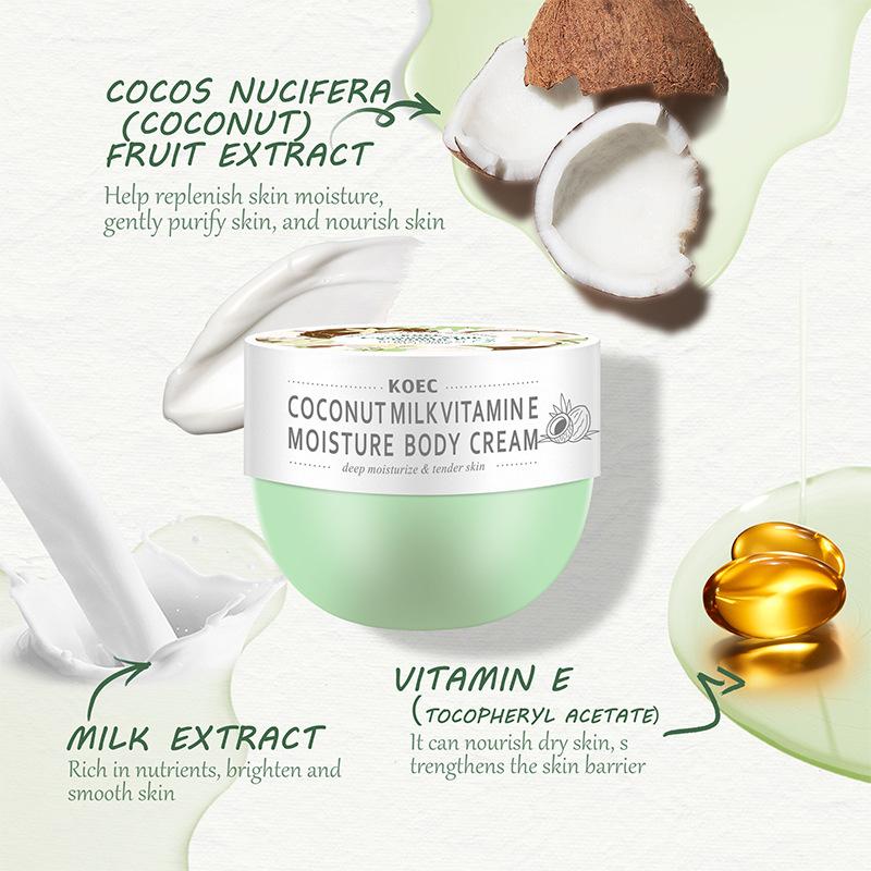 Ultra Moisturizing and Firming Coconut Milk Body Cream with Vitamin E: Protects Skin from Dryness and Cracking