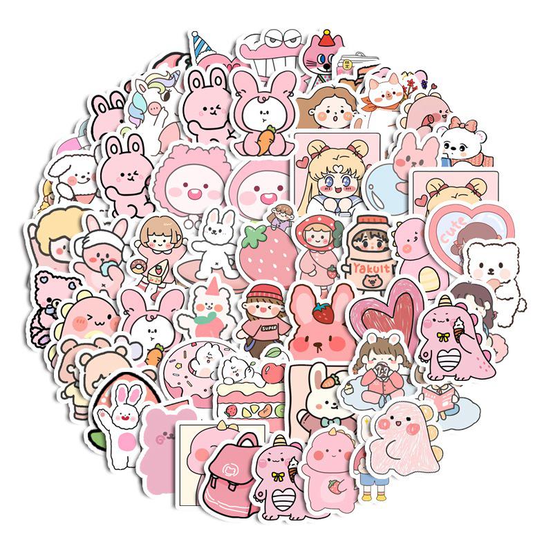 

Kawaii Bear & Rabbit Emoji Stickers: Waterproof, Traceless Decor for Planners, Bottles & Phone Cases (Pink Series)