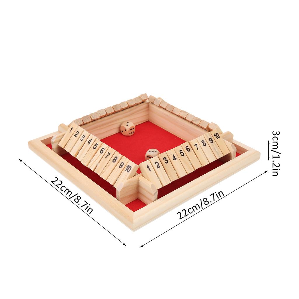 Wooden Shut the Box Dice Game 4 Sided 10 Numbers Board Tabletop Pub Game for Kids Adults