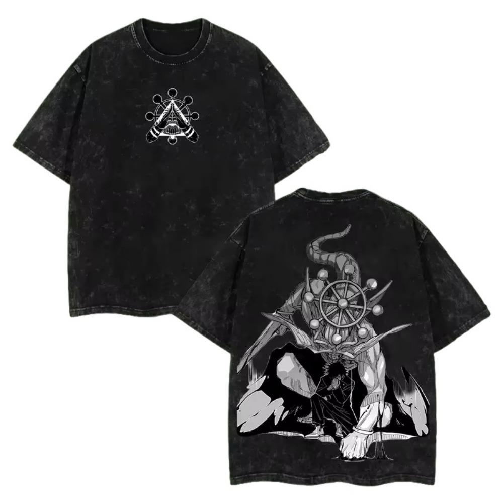 

Anime Jujutsu Kaisen Fushiguro Megumi Makora Print Tshirt T-shirts Retro Washed Tee Short Sleeve T Shirt Streetwear M