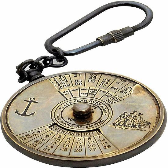 100 Years Perpetual Calendar & World Timer Key Chain Brass Key Chain Key Ring
