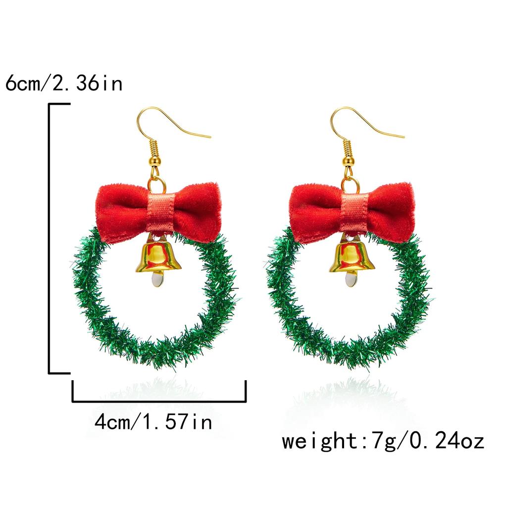 Creative Green Color Xmas Garland Bow Bell Pendant Earrings for Women Fashion Christmas Tree Earrings New Year Ear Jewelry Gift