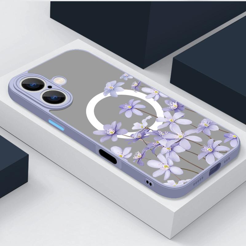 Magnetic Pink Flowers Case For iPhone 14 16 15 Pro Max 14 13 12 Pro 11 For Magsafe Wireless Charge Soft Edge Acrylic Phone Cover