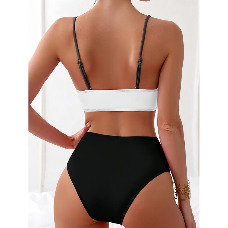 High Waist Bikini Women's Two-Piece Swimsuit Color Block Sexy Gathered Crossbody Swimming Suit