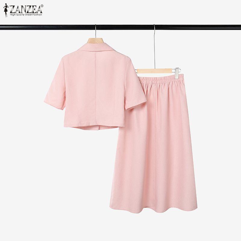 ZANZEA Completo estivo due pezzi da donna con blusa a maniche corte e gonna midi