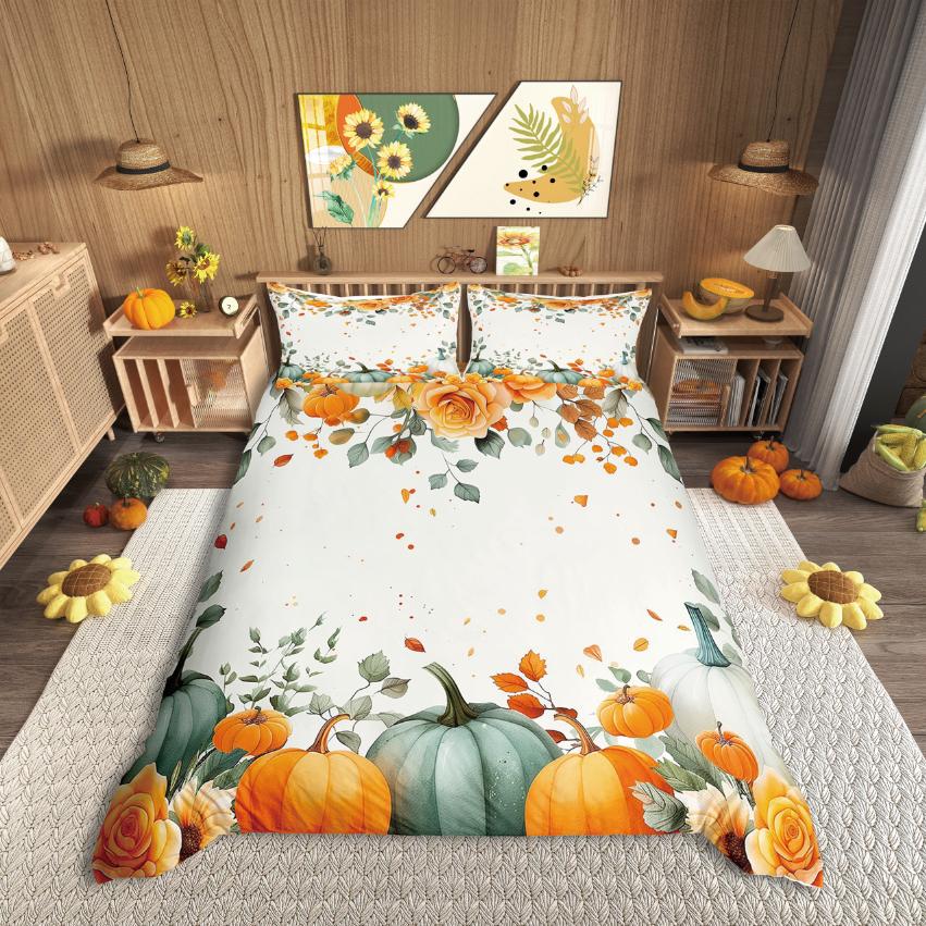 Homewish Thanksgiving Day Duvet Cover SetAutumn Harvest Bedding SetFall Pumpkin Comforter Cover Set