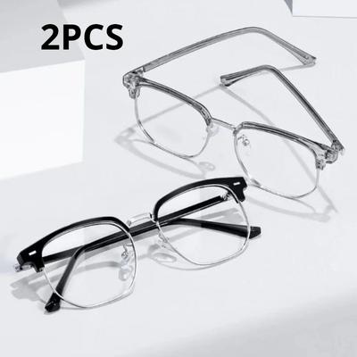 2PCS Light Frame Anti Blue Glasses Transparent Black Optical Glasses Women Men Square Eyewear Blocking Eyeglasse