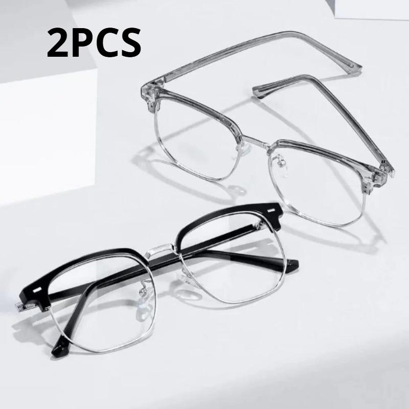 

2Pcs Light Frame Anti Blue Glasses Transparent Black Optical Glasses Women Men Square Eyewear Blocking Eyeglasse +2.5