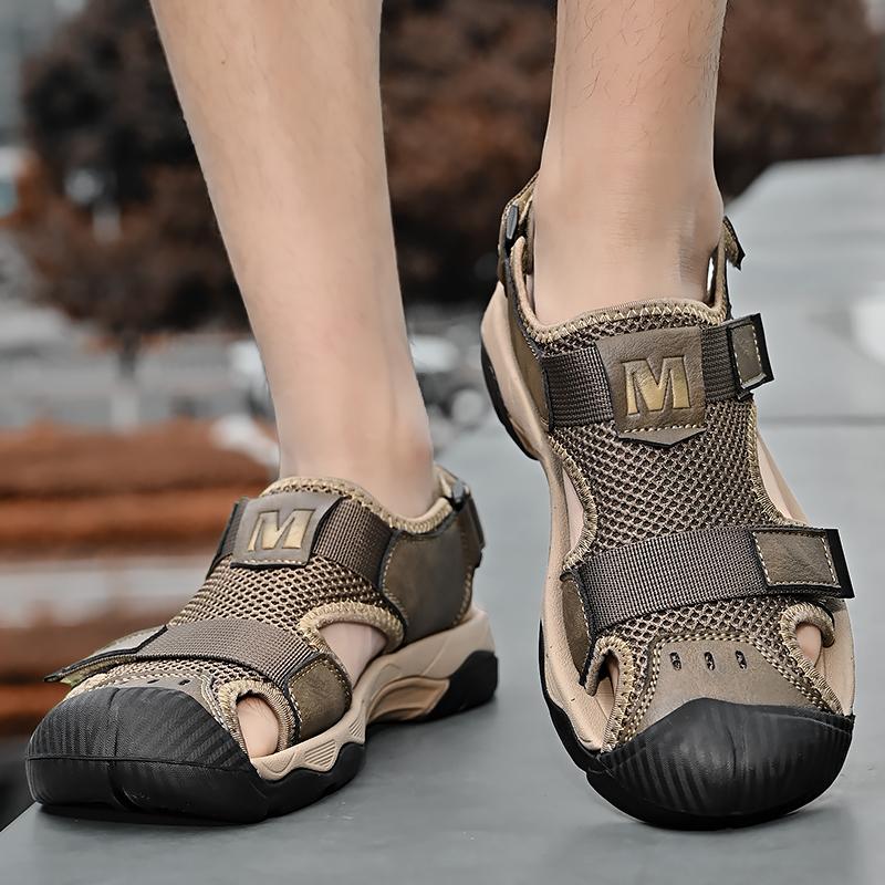 Herren Sportsandalen Outdoor Wandersandalen Geschlossene Zehenpartie Echtes Leder Wandersandalen Rutschfeste Wasserstrandschuhe Für Männer Hausschuhe