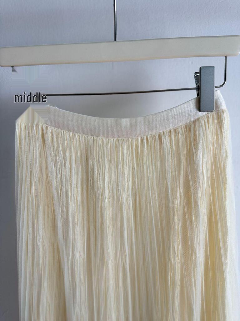 Reversible Crushed Pleated Midi A-Line Skirt with High-End European & American Style