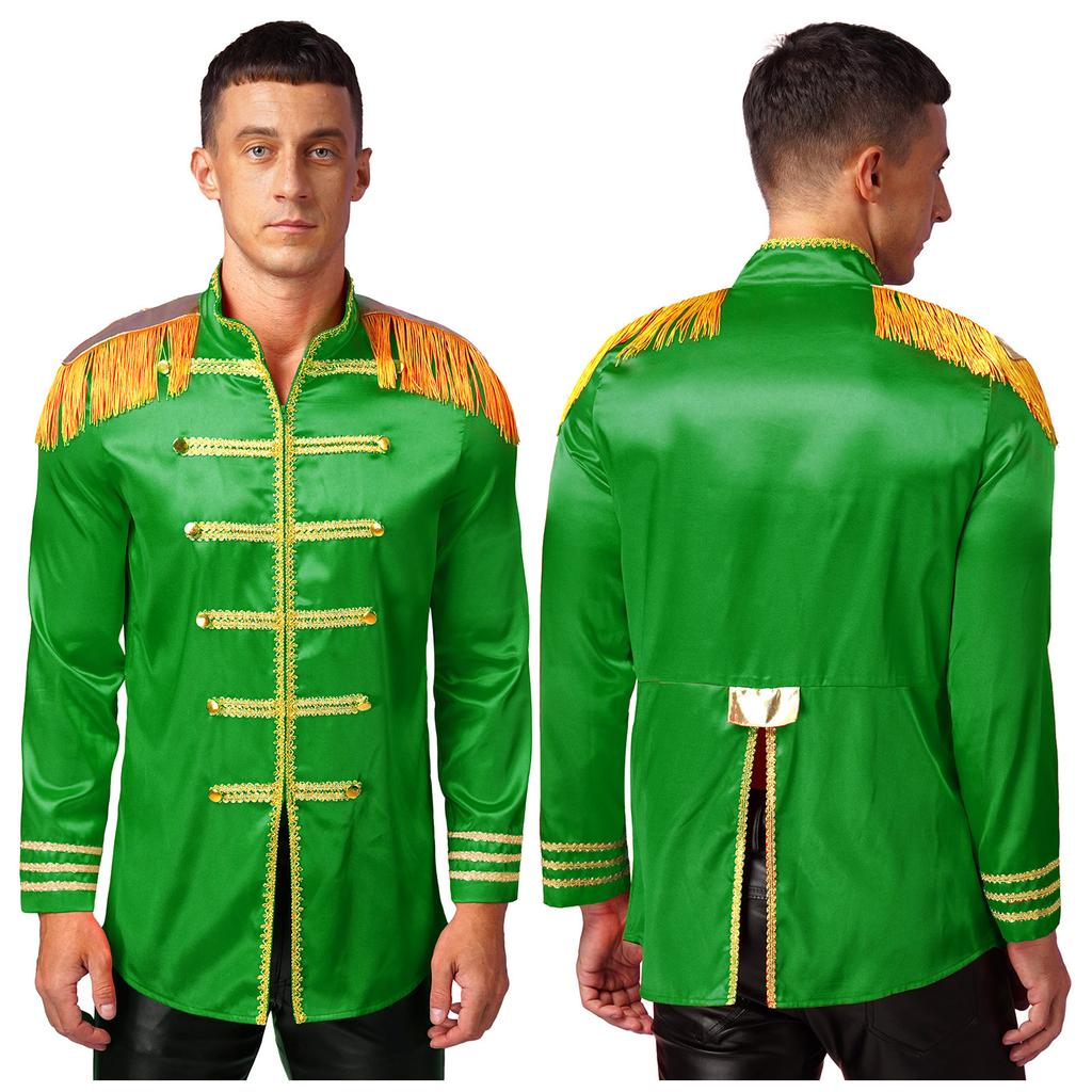 Men's Halloween SGT Sergeant Pepper Costume Jacket Marching Band Rock Man 60s Satin Cardigan Coat
