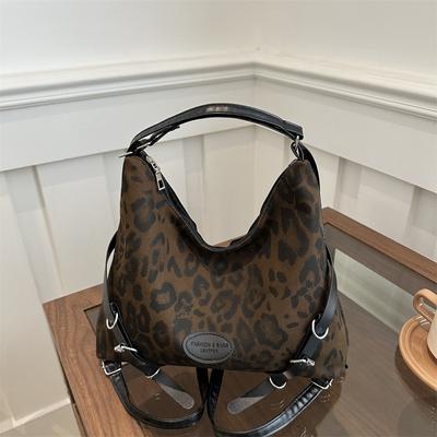 Torba typu tote vintage z nadrukiem w panterkę, damska, w stylu college'u, o dużej pojemności, plecak na ramię, torba kurierska
