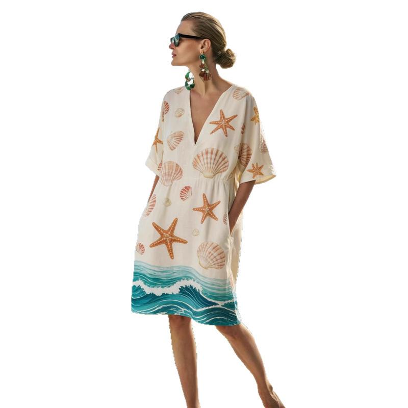 26 New European and American Bohemian large-size women's clothing casual loose 3D printed dress robe