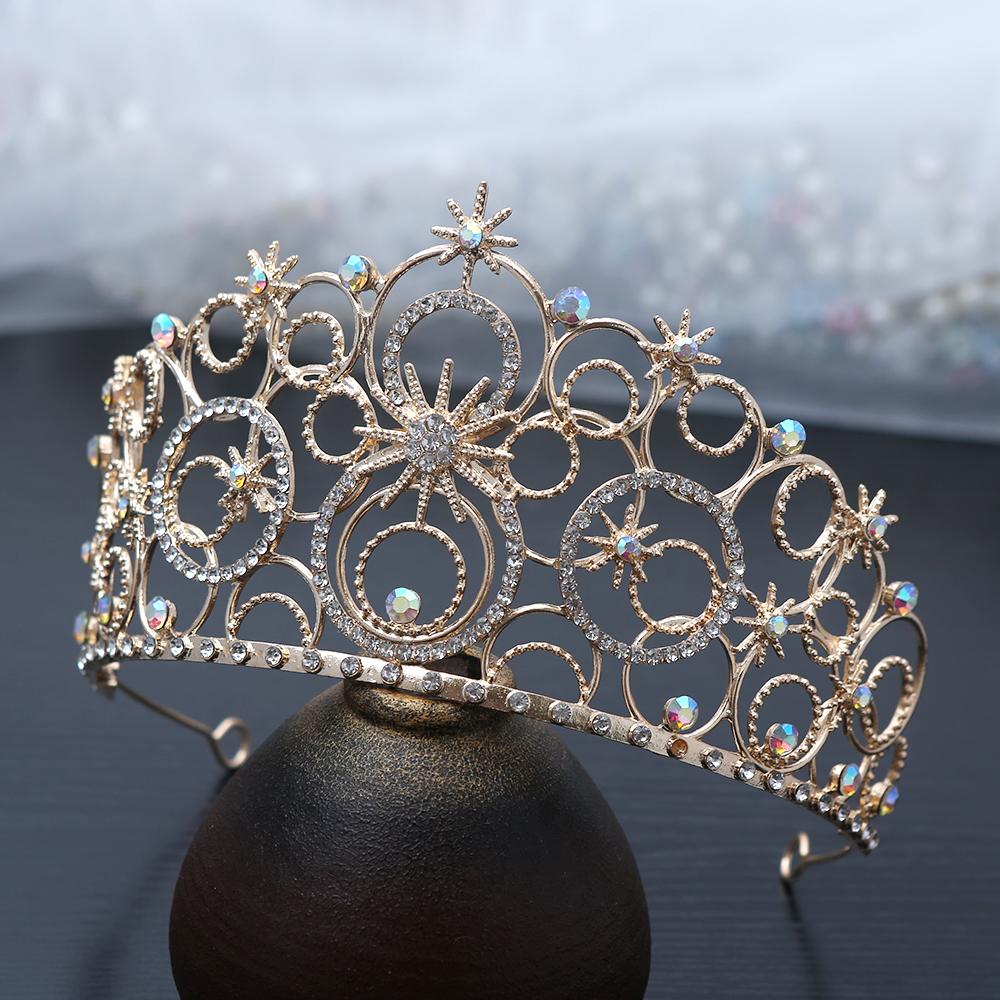 1pc Fashion Celestial Sparkly Hair Crown Stars Crystals Intricate Circular Filigree Design Perfect Bridal Looks Royal Elegance