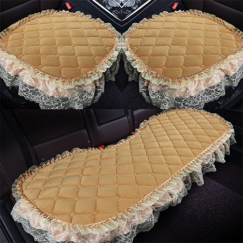 Uniwersalna antypoślizgowa pluszowa poduszka na fotel samochodowy z koronkowym wykończeniem na jesień i zimę