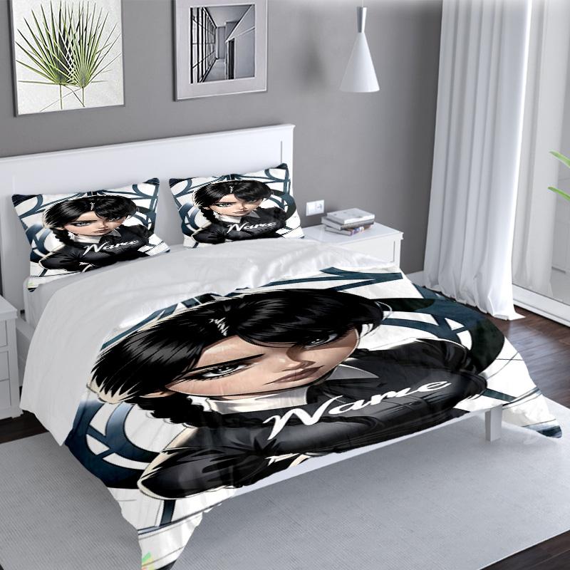 3PCS Custom Name Gothic Addams Bedding Set Printed Duvet Cover Closure Includes 1 Duvet Cover & 2 Pillowcases for All Seasons Bedroom Decor