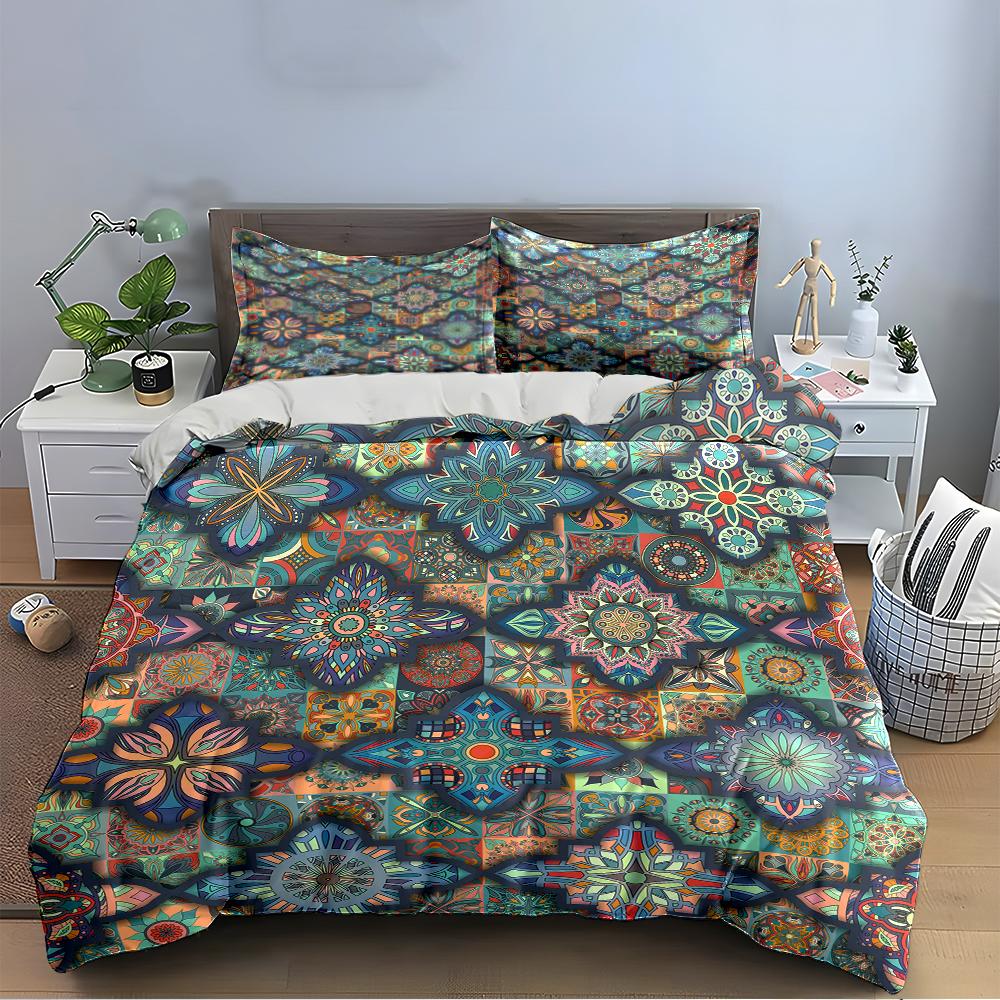 Colorful Mandala Pattern Bedding Set Bedding Set (1 Duvet Cover, 2 Pillowcases, Duvet Not Included)