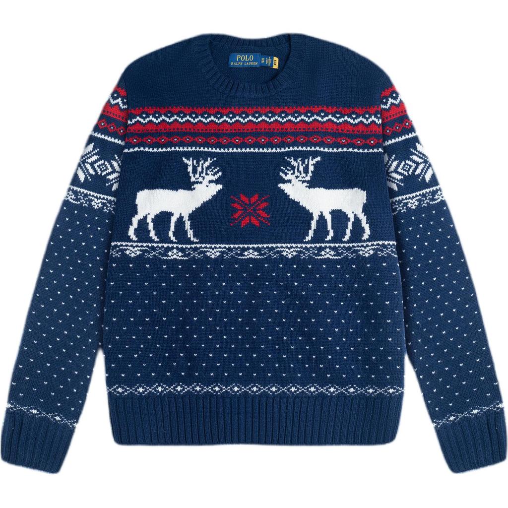 Polo Ralph Lauren FW23 Christmas Reindeer Pattern Wool Crew Neck Sweater Men Sweater Dark-Blue 710858358-001