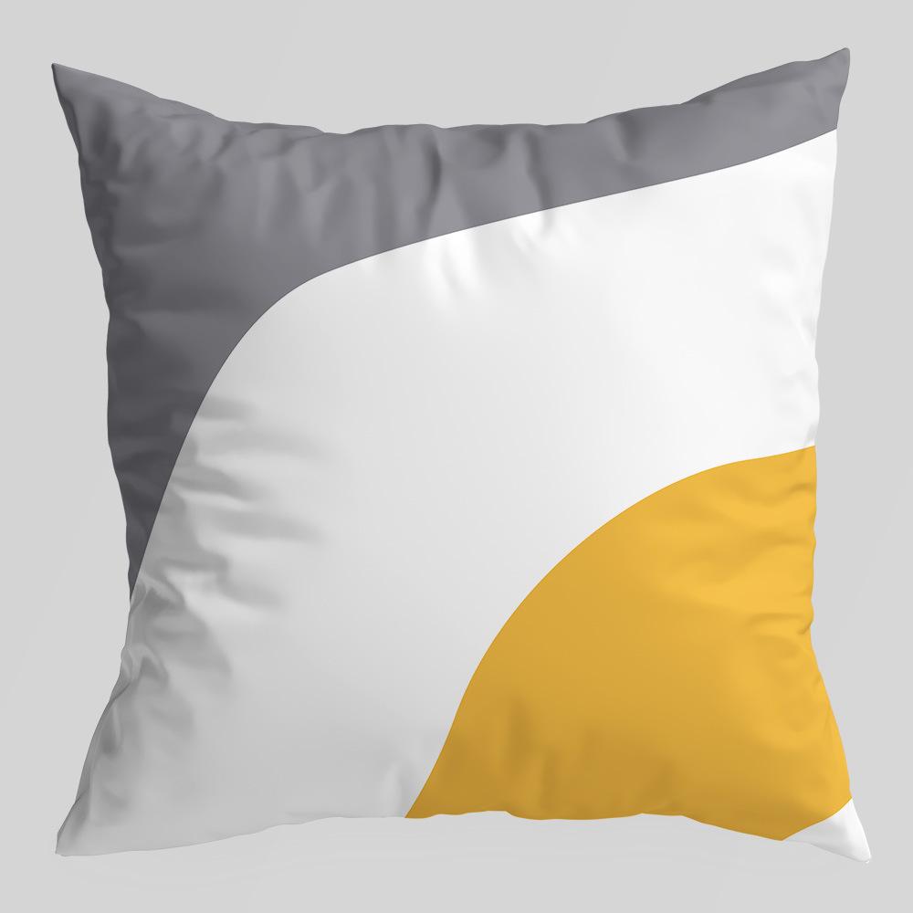 Geometric Pillowcase, Yellow and Gray Geometric Peach Skin Velvet Printed Pillow Cushion Cover, Sofa Car Backrest