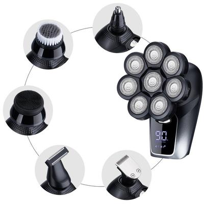 6-i-1 Elektrisk hodebarbermaskin for skallede menn 7 blader Flytende barberhøvel Hårtrimmer USB-oppladbar LED-skjerm Skjeggbarbermaskiner vanntett