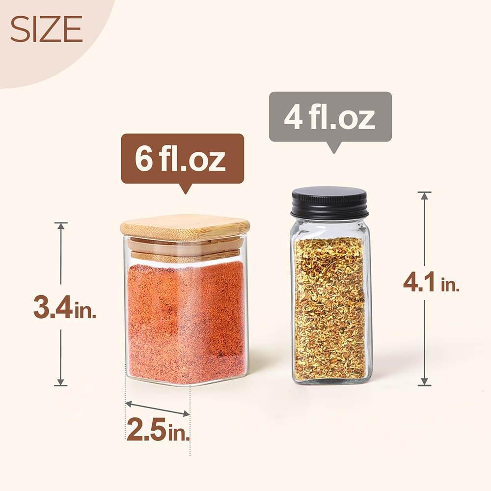 Spice Jars with Labels,Glass Seasoning Jars,Square Seasoning Containers for Salt,Pepper,Chili Powder,Sugar,Ginger Ground,Cumin