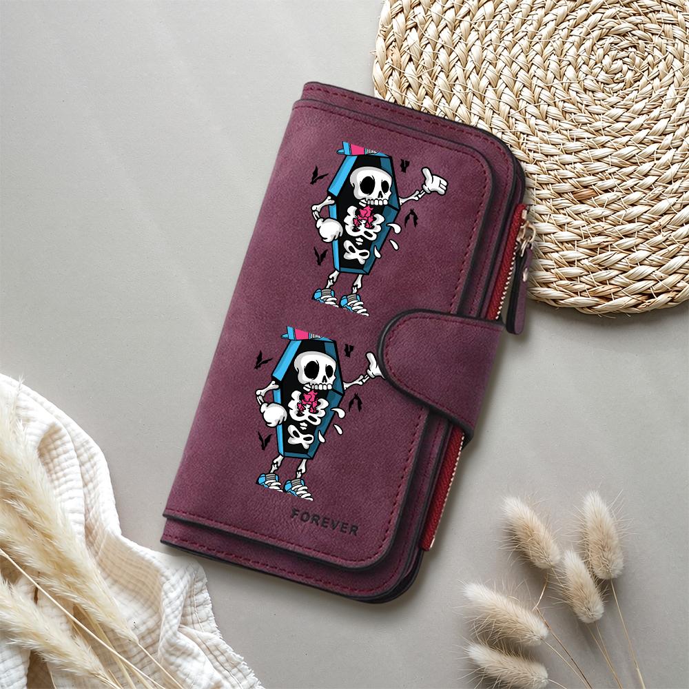 Cool Skeleton Print Women Long Wallet Fashion Portable Multi Slot Card Holder Purse
