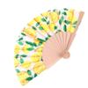 Lemon Print Folding Hand Fan Fruit Pattern Bamboo Fabric Handheld Fan For Summer Cooling Dance Performance Wedding Party Decor