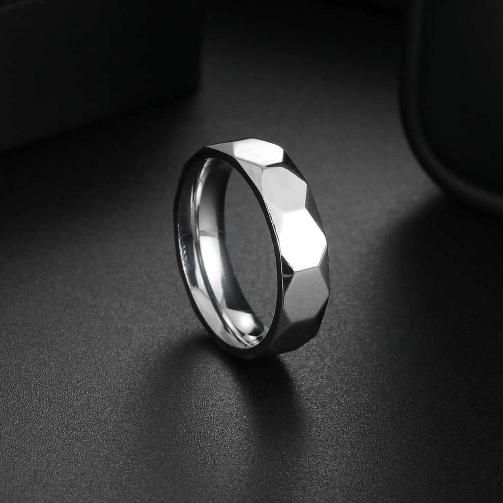 European and American New Jewelry Simple Geometric Multi-faceted Titanium Steel Ring 6mm Male And