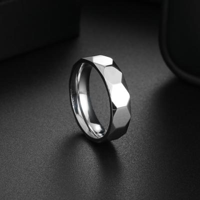 European and American New Jewelry Simple Geometric Multi-faceted Titanium Steel Ring 6mm Male And