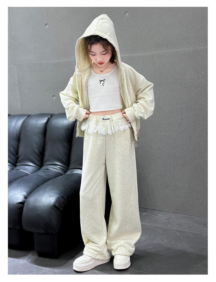 Girls' Fashionable 2025 Autumn Hooded Jacket & Pants Two-Piece Set