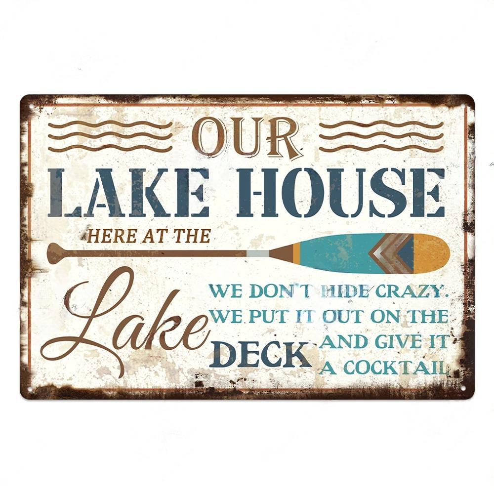 Lake House Posters Vintage Metal Tin Signs Decor Rustic Plaque Metal Plate Wall Art Decor for Living Room