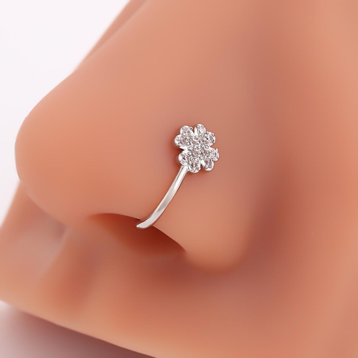 

Four Leaf Clover Zircon Nose Stud U Shape Nose Clip Non Piercing Lucky Nose Ring Simple Versatile Personality Jewelry