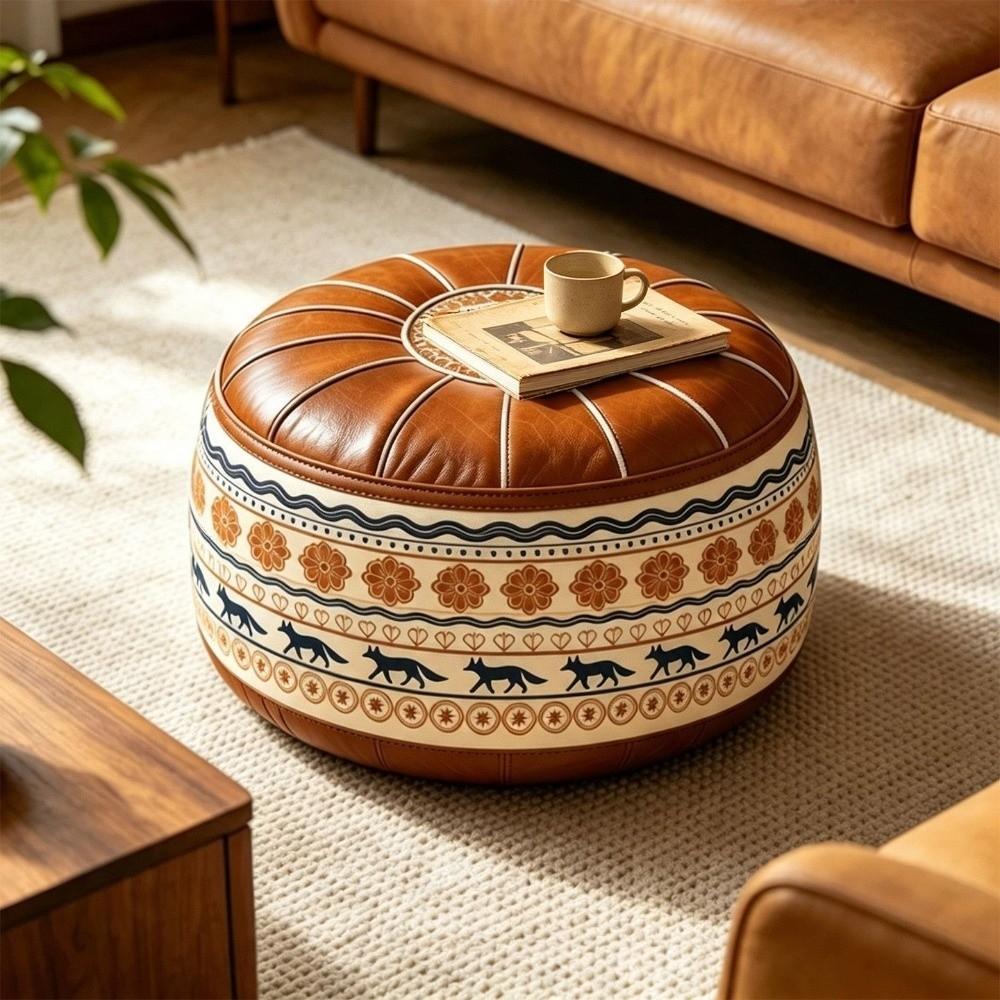 PU Leather Round Sofa Stool Cover Space-Saving Tatami Sitting Mat Storage Leg Bench Apartment
