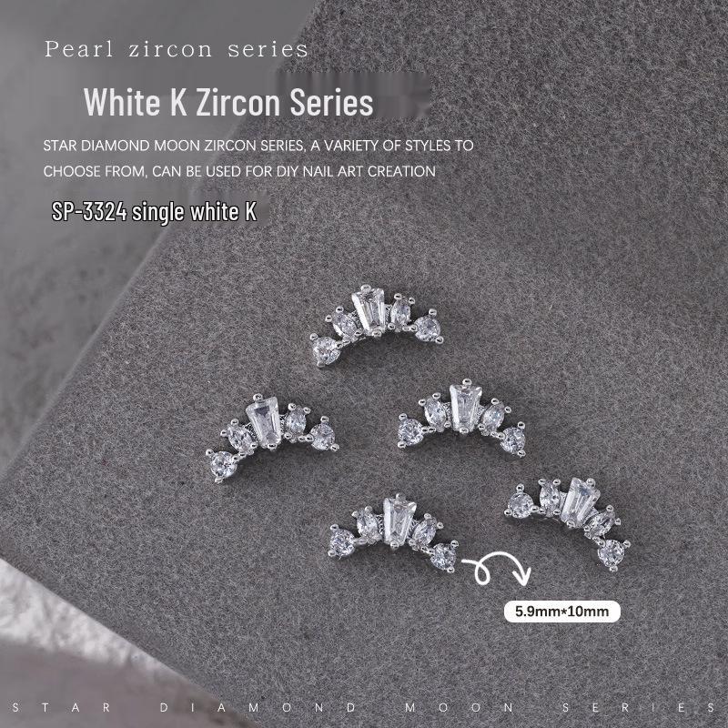 French Crescent Bow Full Diamond Heart V-shaped Zircon 3D Nail Art Decoration with Flat Bottom