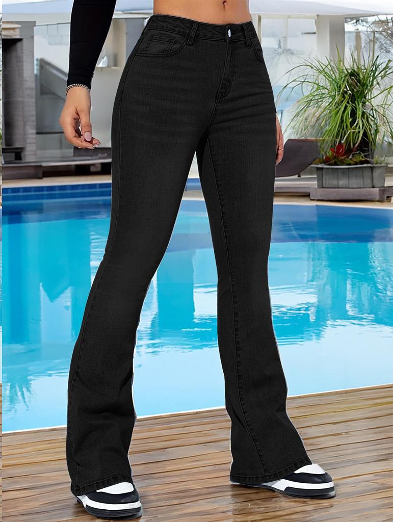 Damen Hellblaue Micro-Flare Slim Fit Jeans - Trendige Europäisch-Amerikanische Mode Lange Hosen