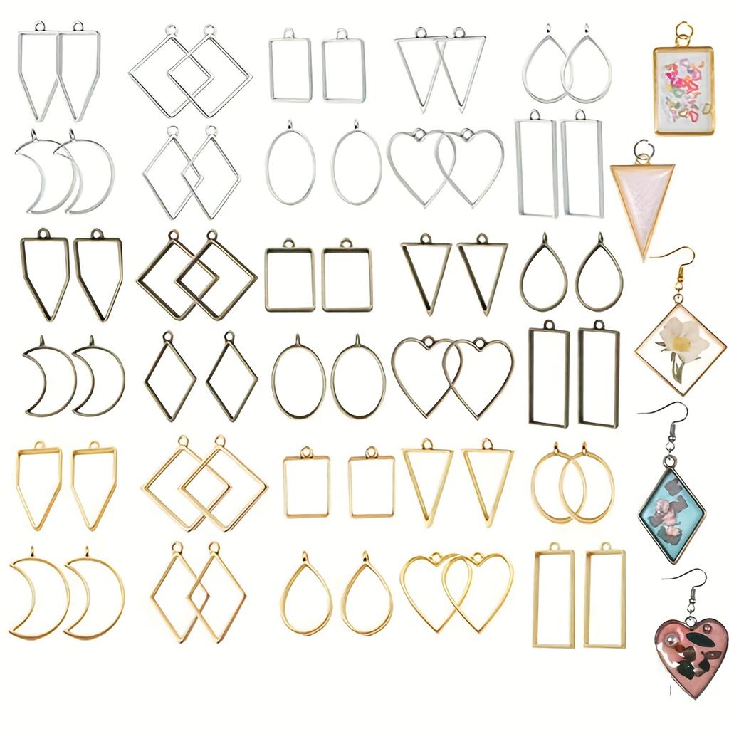 60Pcs/Lot Open Bezels For UV Epoxy Resin  Kit Hollow Frame Pendants Resin Craft Bezels Alloy Jewelry Molds For Resin Casting