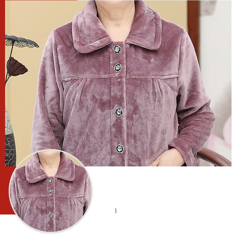 MTKCNTL Winter Loungewear Fluffy and Plus Size for Micro Wearable Christmas Gift for Seniors Women's Pajamas, Fleece-Lined Set, Seniors, Open-Front