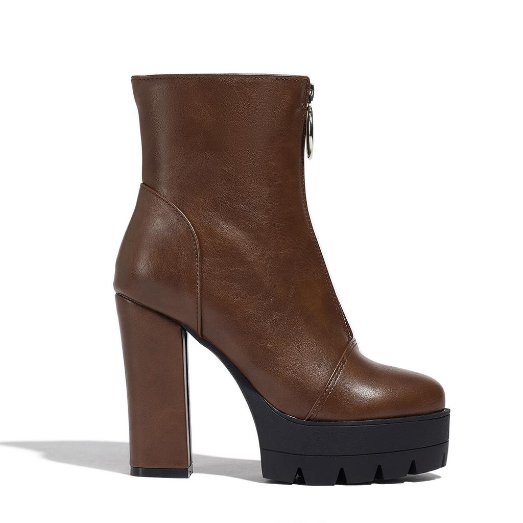 Women's High-heeled Short Boots Autumn and Winter New European and American Style Waterproof Table Thick-heeled Large-size Roman Short Boots
