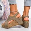 Retro Peep Toe Wedge Heel Sandals for Women 2025 Summer Chunky Platform Sandalias Mujer Thick Bottom Rivet Decor Roman Sandals