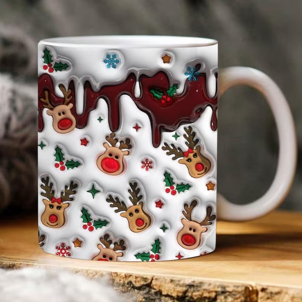 Керамическая кружка для кофе чая с оленем Новый год Рождество 301-400ml