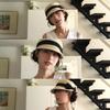 Grass Woven Shading Cap Bow Shaped Sun Hat Elegant Duckbill Hat  Summer