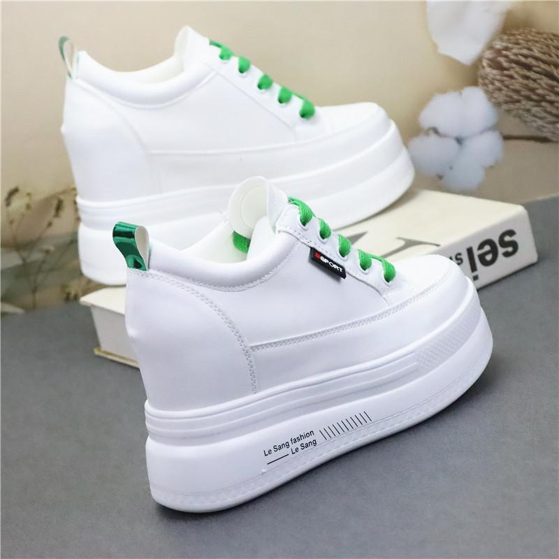 Fashion 10CM Genuine Leather Vulcanize Women Chunky Sneaker Spring Lace Up Platform Summer Autumn High Brand Comfy Loafer Shoes