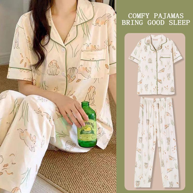 

Recommended Pajamas Women S Suit Pastoral Rabbit Short-Sleeved Trousers Fashionable And Versatile Can Be Worn Outside Loungewear 2XL