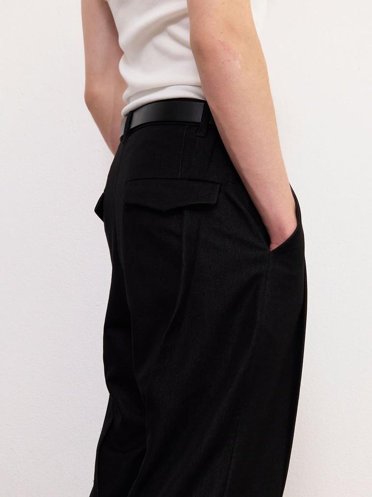 FRAGE A-Sic Pintuck Wide Straight Slacks - Black Indigo