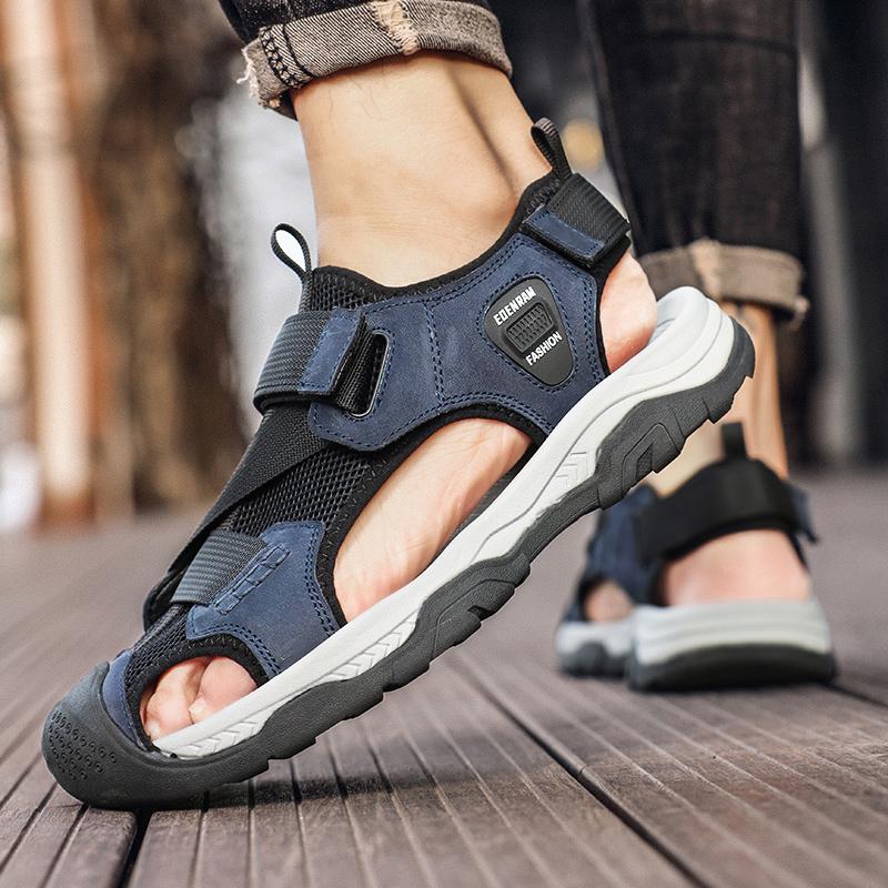 2024 Summer Men's Sandals New Non-slip Genuine Leather Sandals Soft Slippers Zapatos Flat For Mens Casual Shoes Sandalias Hombre
