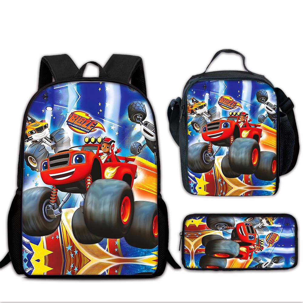Kreskówka 3D Gry Blaze Monster Machines Dziecięcy Plecak Szkolny z Torbami na Lunch , Piórnikami , Tornistrami dla Chłopców Dziewcząt Najlepszy Prezent