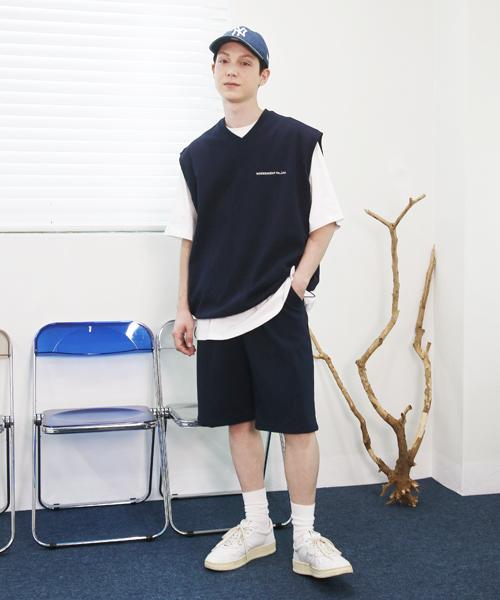 Modernoment One-Pleat Wide Sweat Shorts [Navy]