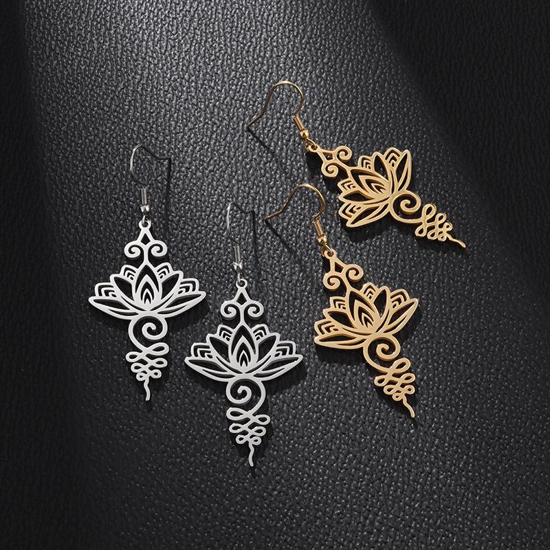 European and American Fashion Temperament Light Luxury Hollow Lotus Ear Hook Retro Women Stainless Steel