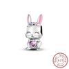 Charmscopperpink Cute Rabbit Heart-Shaped Beads Fit Plataoriginal Braceletwomen Jewellery Making Diy Gifts